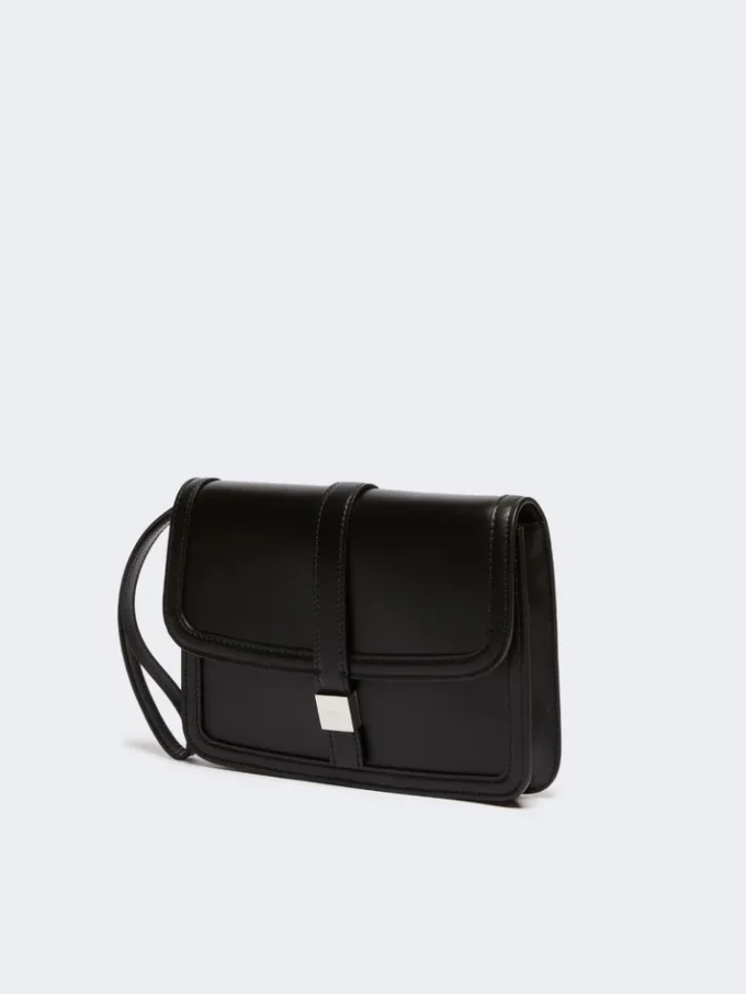 Bolso de mano de piel lisa, negro Bolso de mano de piel lisa, negro