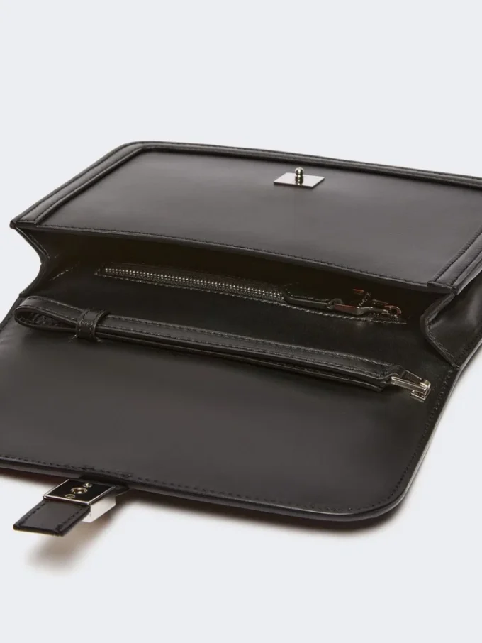 Bolso de mano de piel lisa, negro Bolso de mano de piel lisa, negro