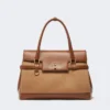 Bolso de mano en color camel y piel, camel Bolso de mano en color camel y piel, camel