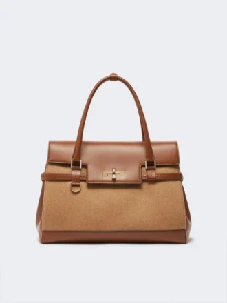 Bolso de mano en color camel y piel, camel Bolso de mano en color camel y piel, camel