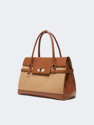 Bolso de mano en color camel y piel, camel Bolso de mano en color camel y piel, camel