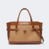 Bolso de mano en color camel y piel, camel Bolso de mano en color camel y piel, camel