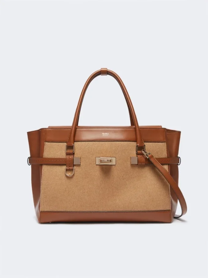Bolso de mano en color camel y piel, camel Bolso de mano en color camel y piel, camel