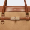 Bolso de mano en color camel y piel, camel Bolso de mano en color camel y piel, camel