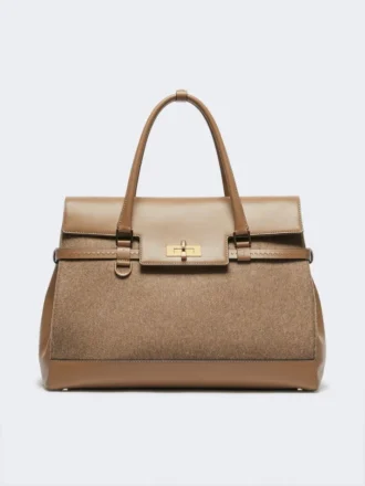 Bolso grande de cachemira y piel, marrón
