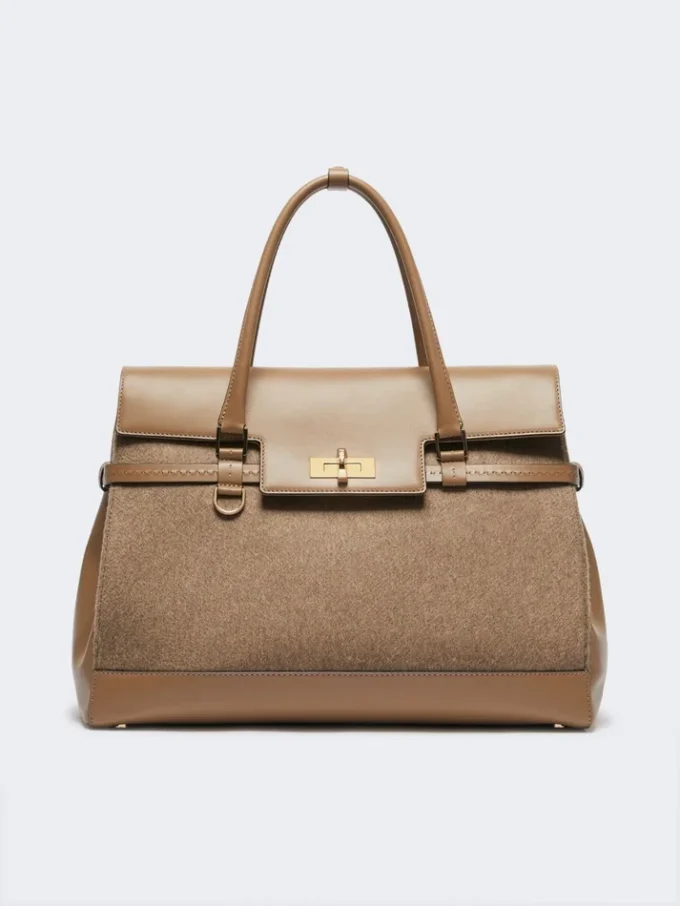 Bolso grande de cachemira y piel, marrón Bolso grande de cachemira y piel, marrón