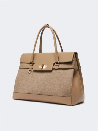 Bolso grande de cachemira y piel, marrón