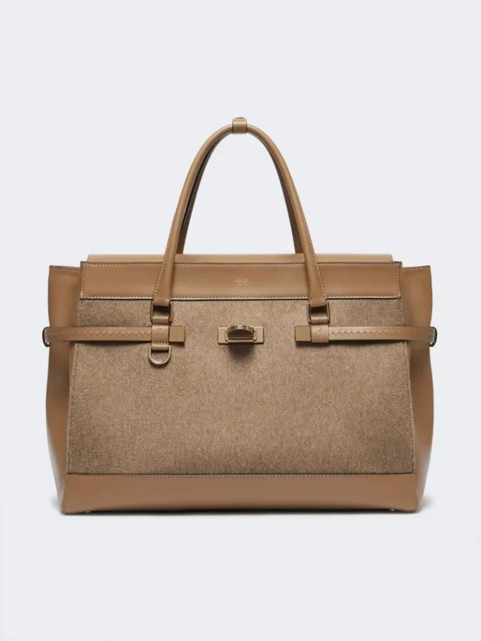 Bolso grande de cachemira y piel, marrón Bolso grande de cachemira y piel, marrón