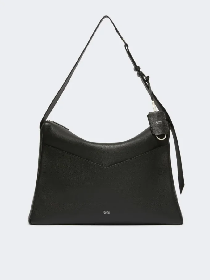Bolso grande de piel de bajo brillo, negro Bolso grande de piel de bajo brillo, negro