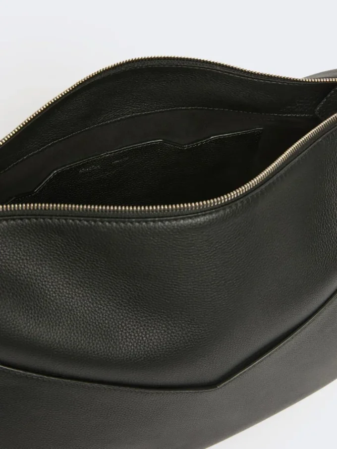 Bolso grande de piel de bajo brillo, negro Bolso grande de piel de bajo brillo, negro