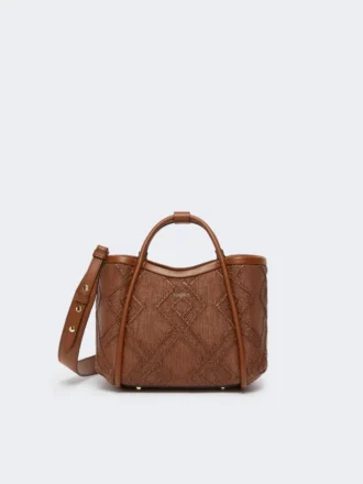Bolso marino extrapequeño con tejido trenzado en forma de rombos, color marrón ámbar