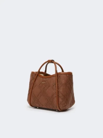 Bolso marino extrapequeño con tejido trenzado en forma de rombos, color marrón ámbar