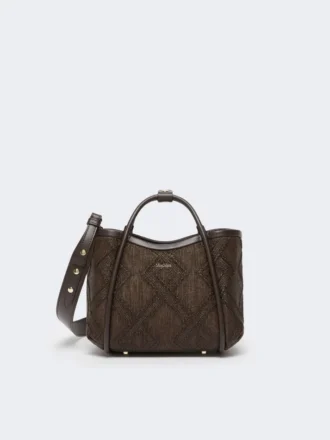 Bolso marino extrapequeño con tejido trenzado en forma de rombos, marrón oscuro