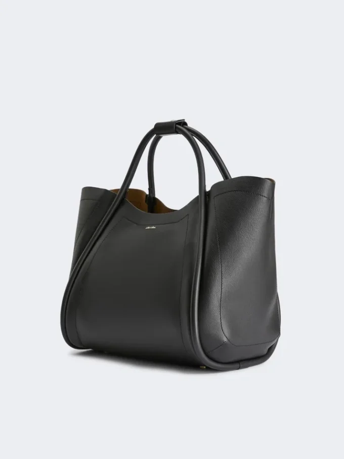 Bolso marino mediano de piel, negro Bolso marino mediano de piel, negro