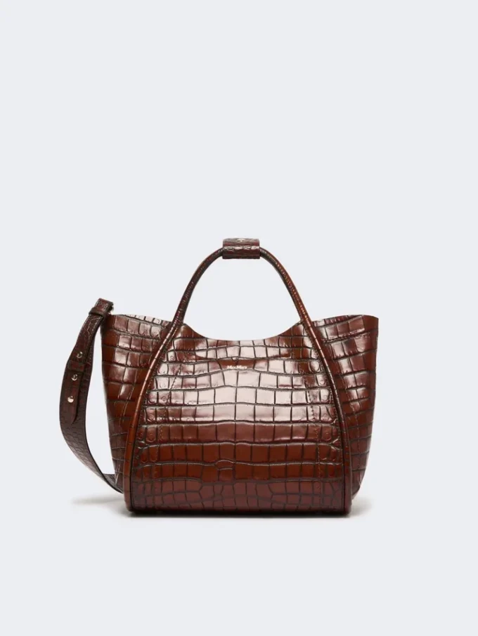 Bolso marino pequeño de piel con estampado de cocodrilo, marrón Bolso marino pequeño de piel con estampado de cocodrilo, marrón