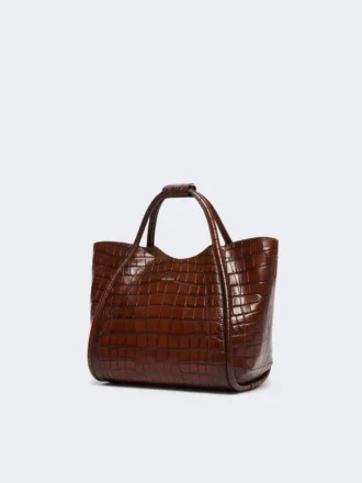 Bolso marino pequeño de piel con estampado de cocodrilo, marrón