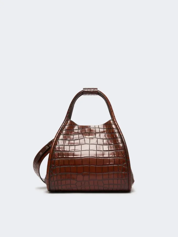 Bolso marino pequeño de piel con estampado de cocodrilo, marrón Bolso marino pequeño de piel con estampado de cocodrilo, marrón