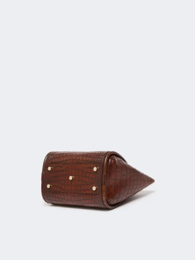 Bolso marino pequeño de piel con estampado de cocodrilo, marrón Bolso marino pequeño de piel con estampado de cocodrilo, marrón