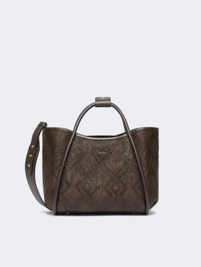 Bolso pequeño de estilo marino con tejido trenzado en forma de rombos, marrón oscuro