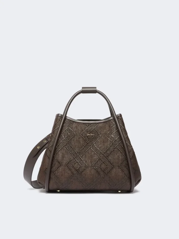Bolso pequeño de estilo marino con tejido trenzado en forma de rombos, marrón oscuro