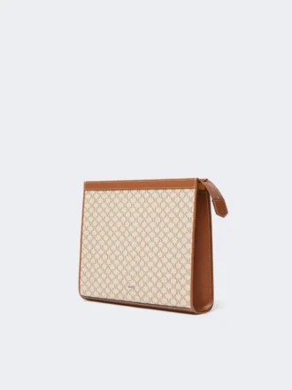 Bolso plano mediano de jacquard de algodón, color avellana