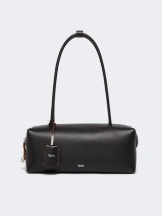 Bolso tipo bombín de piel natural, negro