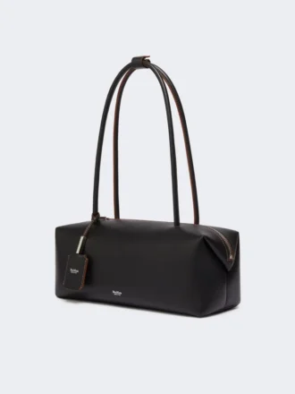 Bolso tipo bombín de piel natural, negro