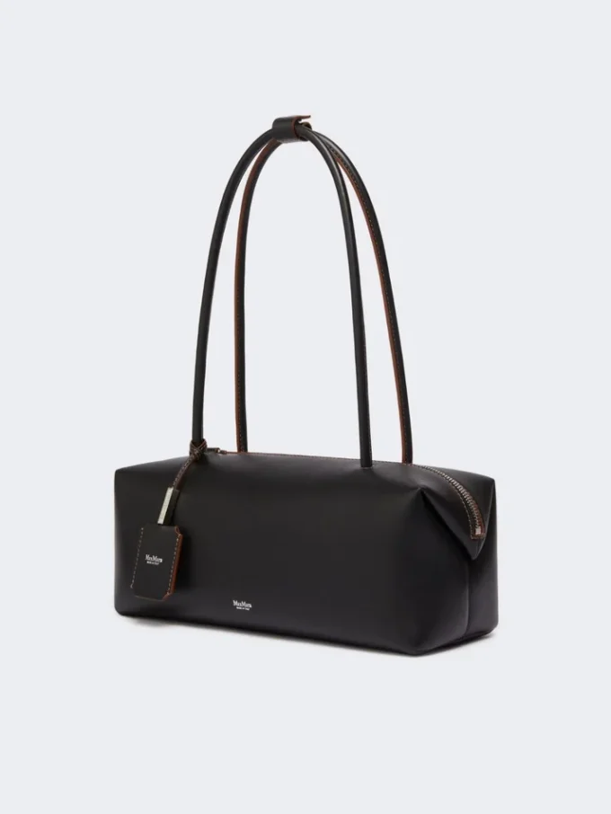 Bolso tipo bombín de piel natural, negro Bolso tipo bombín de piel natural, negro