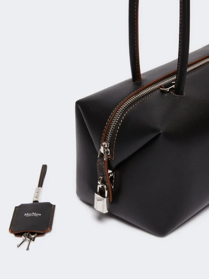 Bolso tipo bombín de piel natural, negro Bolso tipo bombín de piel natural, negro