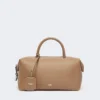 Bolso tipo bombín mediano de piel natural, color barro