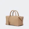 Bolso tipo bombín mediano de piel natural, color barro