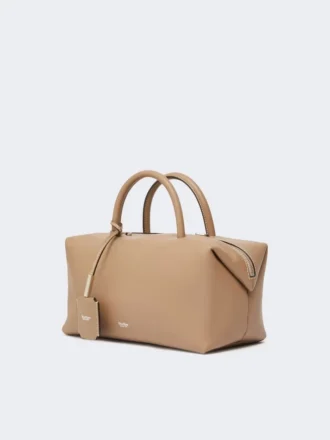 Bolso tipo bombín mediano de piel natural, color barro
