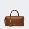 Bolso tipo bombín mediano de piel natural, marrón ámbar