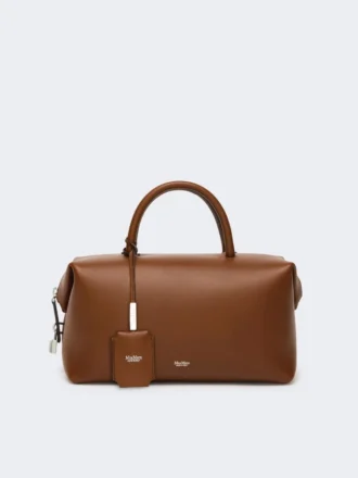 Bolso tipo bombín mediano de piel natural, marrón ámbar
