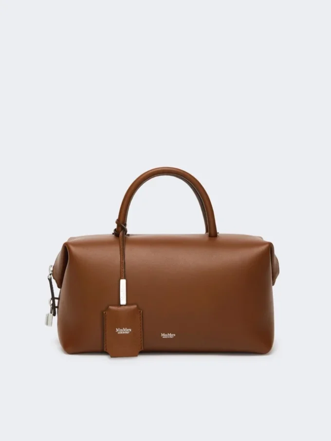Bolso tipo bombín mediano de piel natural, marrón ámbar
