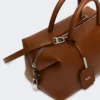 Bolso tipo bombín mediano de piel natural, marrón ámbar