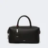 Bolso tipo bombín mediano de piel natural, negro