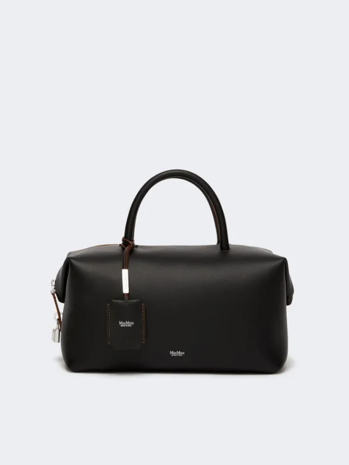 Bolso tipo bombín mediano de piel natural, negro
