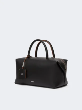Bolso tipo bombín mediano de piel natural, negro