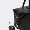 Bolso tipo bombín mediano de piel natural, negro