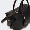 Bolso tipo bombín mediano de piel natural, negro
