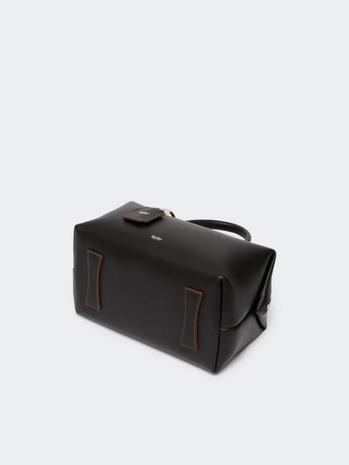 Bolso tipo bombín mediano de piel natural, negro
