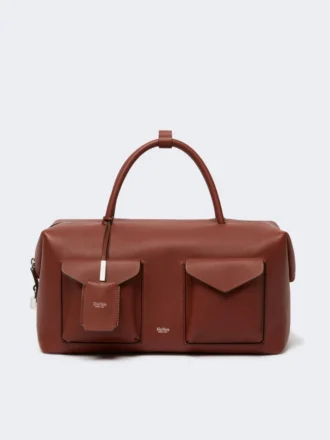 Bolso tipo boston grande de piel con bolsillos, color óxido