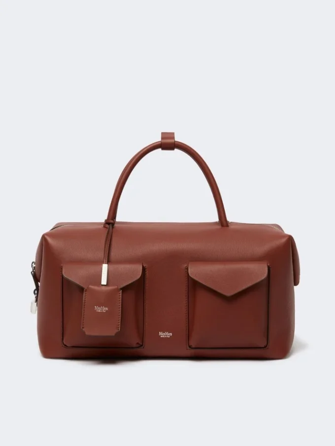 Bolso tipo boston grande de piel con bolsillos, color óxido