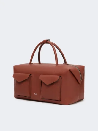 Bolso tipo boston grande de piel con bolsillos, color óxido
