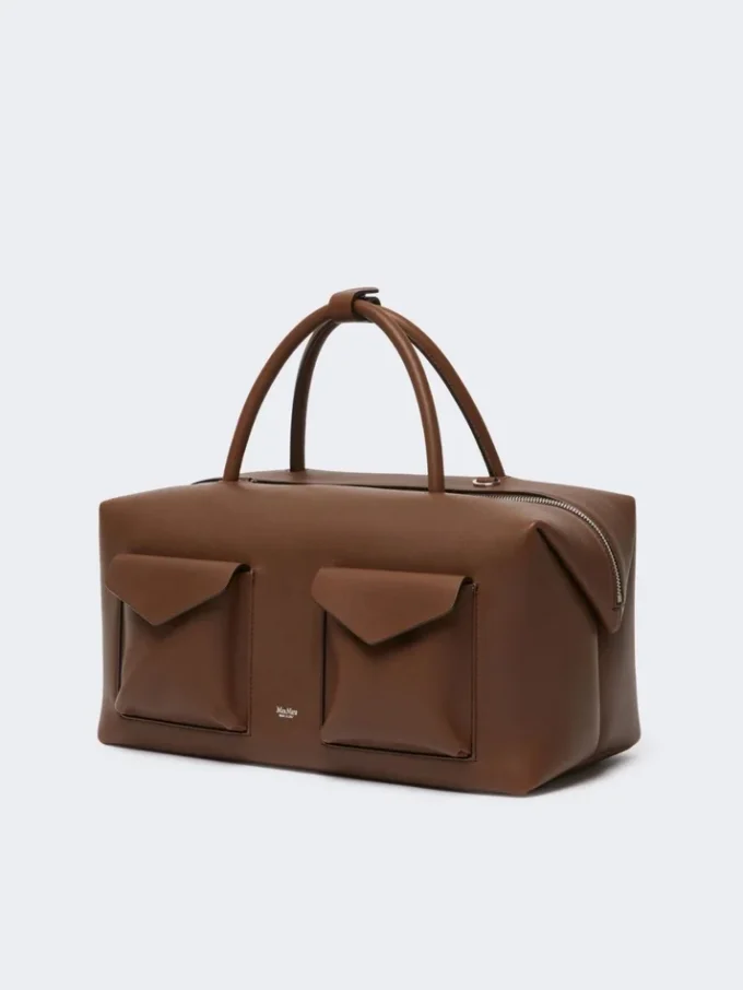 Bolso tipo boston grande de piel con bolsillos, marrón Bolso tipo boston grande de piel con bolsillos, marrón