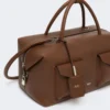 Bolso tipo boston grande de piel con bolsillos, marrón Bolso tipo boston grande de piel con bolsillos, marrón