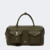 Bolso tipo boston grande de piel con bolsillos, marrón oscuro