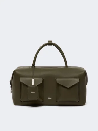 Bolso tipo boston grande de piel con bolsillos, marrón oscuro