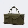 Bolso tipo boston grande de piel con bolsillos, marrón oscuro